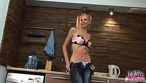 Tight teen Alex rips off her skinny jeans!