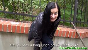 Euro slut flashes for cash in public