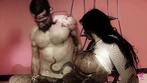 A naughty brunette and her man play with dark oil and fuck doggy style?