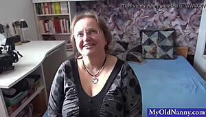 Petite European babe feels overwhelmed by fat granny in threesome