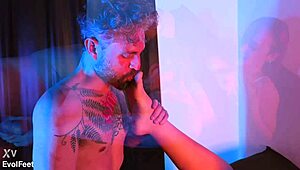 She feels intense pleasure as you lick her feet while pounding her wet pussy