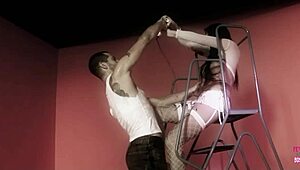 A naughty brunette and her man play with dark oil and fuck doggy style?