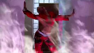 The sexy babe performs a fiery striptease with ripped clothes.