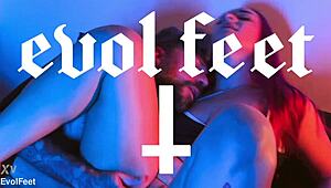 She feels intense pleasure as you lick her feet while pounding her wet pussy