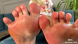 goddess with pink oily soles and toes lazily teases you foot fetish closeup