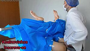 Gynecologist Assists Patient in Hospital Uniform Examination