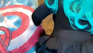 Naughty transsexual bunny with big tits and ass rides cock in cowgirl position.