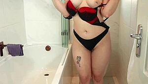 brit teen 18+ MASTURBATES in the shower with dildo orgasm