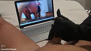 Milf Handjob Jerks Big Cock To Cum On Gloves Pov