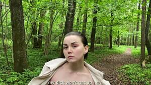 Naughty chick fucks outside in the forest on the meadow and in public places.