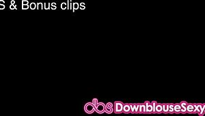 Petite Tattooed Blonde Babe Stripteases With Downblouse Peak