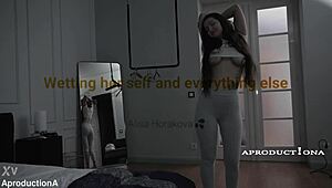 she wets herself and everything else during the sport fetish