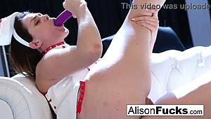 Sexy nurse alison tyler spreads her pretty pussy