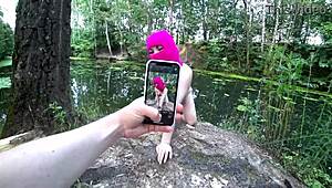 Naughty chick fucks outside in the forest on the meadow and in public places.