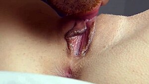 Teen amateur licks wet pussy to orgasm in close-up