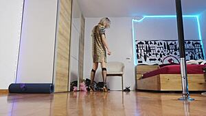 I showcased my high heels in a glamorous fashion show with short hair and socks