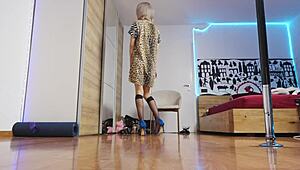 I showcased my high heels in a glamorous fashion show with short hair and socks