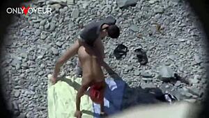 curvy milf flashing on the beach, getting head and fucked from behind in public view