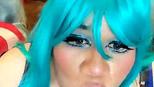 Naughty transsexual bunny with big tits and ass rides cock in cowgirl position.