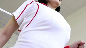 Japanese huge breasted volleyball girl practices secretly with monster tits 😍