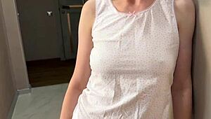 Driver fucks my wife on sofa, moans