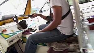 These shy brunette Thai bisexual babes are jerking off a cock for an amazing cumshot