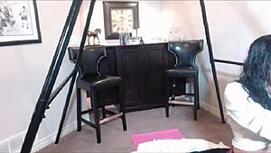 Milf maxine x dildo fucks her asian pussy in college skirt