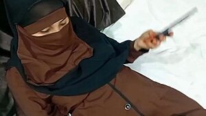 hot muslim sister lifts hijab on bed for stepbrother's fucking