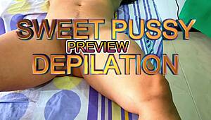 Preview of sweet creampied pussy depilation with Agarabas and Olpr.