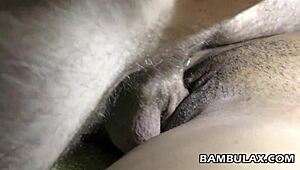 ebony girlfriend takes big white cock and gets creampie