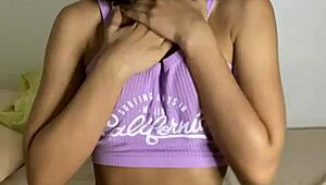 Horny little 18+ stepsister plays with big black dildo in solo masturbation session?