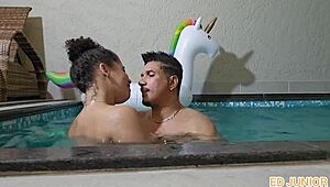 Nymphomaniac actress fucks actor in pool during recording break intensely