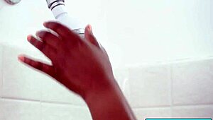 sexy ebony masseuse chanell heart getting horny and rubbing her black clit and pussy in the shower with will pounder?