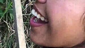 Teen Brunette's Wild Outdoor Encounter With Intense Blowjob And Fucking