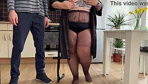 Mother-In-Law Masturbates Her Wet Pussy In The Kitchen And Gets Hot Cum On Her Fat Ass