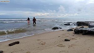 Brunette milf and amateur engage in interracial fucking with handjob, anal, and cum for sucking.