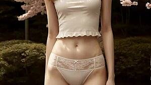 Lingerie models under the cherry blossom trees