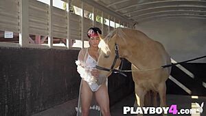 Big TITS latin babe EXPOSING hot body BEFORE RIDING lesson for the playboy