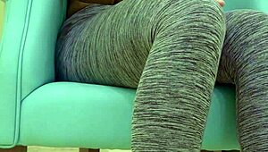 Teen babe teases her sugar daddy during workout photoshoot