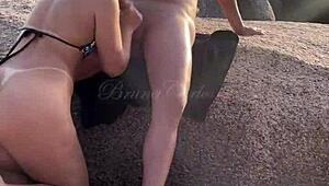 Naked cuckold fucks stranger bareback on nudist beach