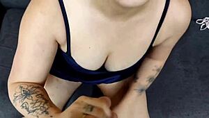 Hot chick in lingerie gives deepthroat blowjob and takes a cumload