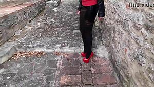 Check out this preview where a milf walks confidently in pantyhose and high heels.