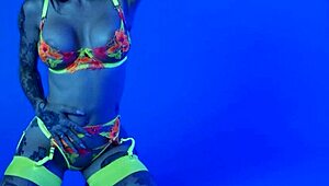 petite busty milf joanna angel slips out of her colorful neon lingerie