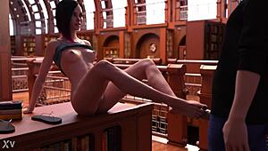Hot teen 18+ gives a footjob to a huge cock in a public library full game in bio