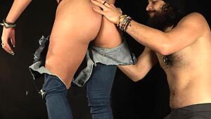 After breaking stepsister's jeans, hard fucking ensues, she sucks thumb during cum