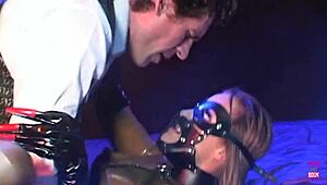 Tied blonde watches husband stretch lingerie brunette's asshole