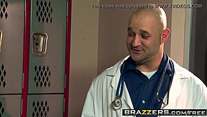 Sexy doctor takes advantage of male nurse in hospital threesome!