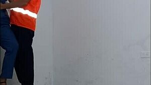 Janitor seduced by nurse then fucks her in office hallway