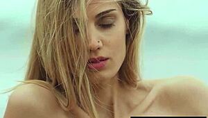 Skinny Italian MILF plays with balloons on the beach 😊