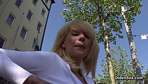 German Blonde MILF Intensely Masturbates With Vibrator On Casting